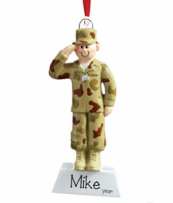 ARMY SOLDIER SALUTING ~ Personalized Christmas Ornament