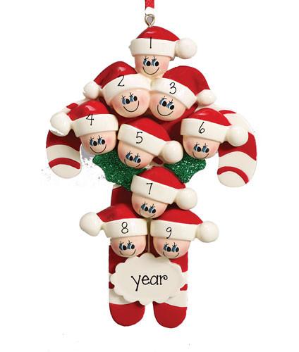 CANDY CANE Family/Group of 9 ~Personalized Christmas Ornament