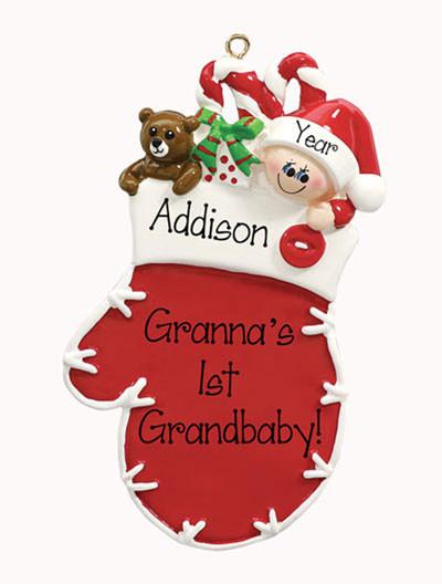 Baby in red Mitten - Personalized Ornament