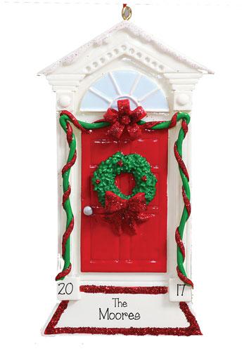 Christmas Wreath on Red Door~Personalized Christmas Ornament