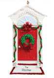 RED DOOR WITH WREATH PERSONALIZED CHRISTMAS ORNAMENT, MY PERSONALIZED ORNAMENTS