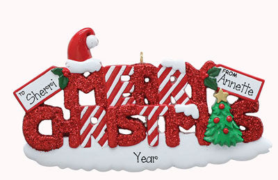 Red Glittered "Merry Christmas"-Personalized Ornament