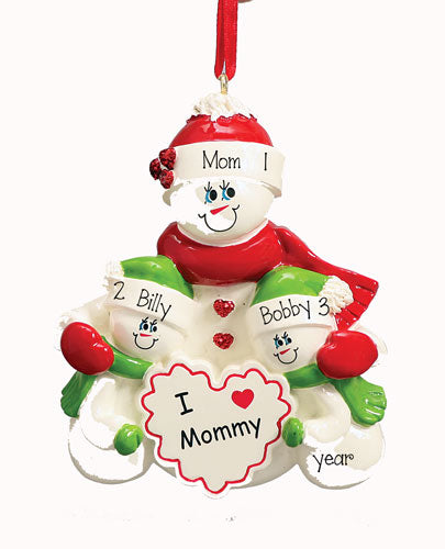 I LOVE MOMMY WITH 2 KIDS PERSONALIZED ORNAMENT, MY PERSONALIZED ORNAMENTS