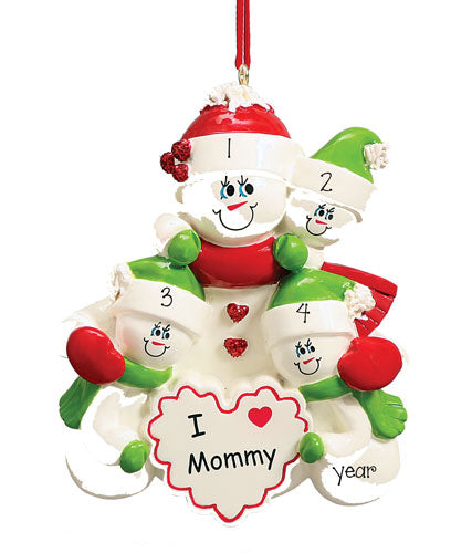 MOMMY with 3 KIDS~Family of 4~Personalized Ornament