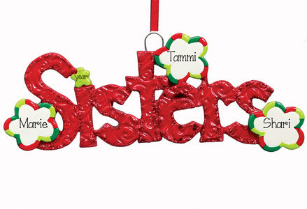 Red Glitter Sisters~Personalized Christmas Ornament