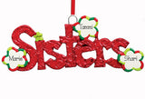 3 sisters in red glitter ORNAMENT, personalized christmas ornament
