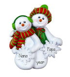 SNOWMAN COUPLE WITH WRINKLES FOR AN OLDER COUPLE, PERSONALIZED ORNAMENTS