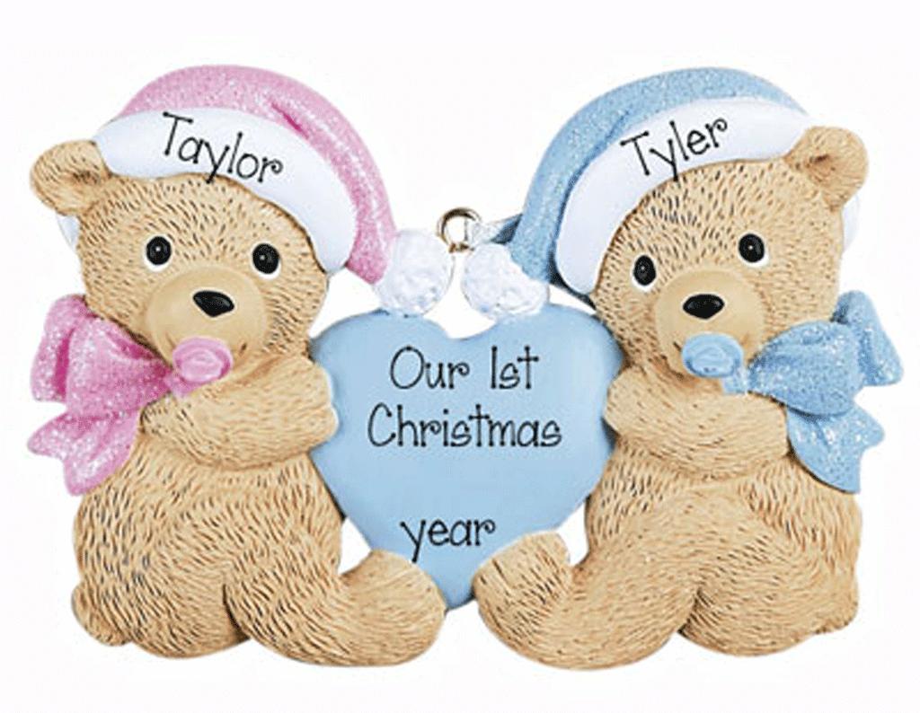 Boy & Girl Twin Bears-Personalized Ornament