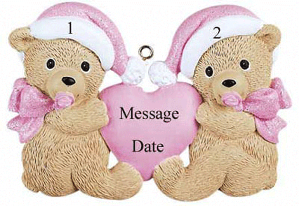 Baby Girl Twin Bears-Personalized Ornament