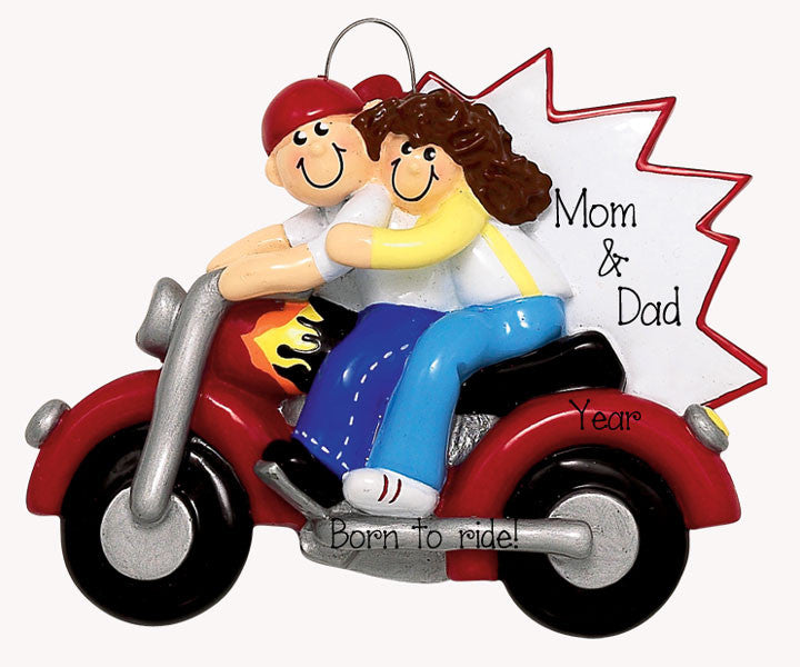 RED MOTORCYCLE COUPLE - Personalized Ornament