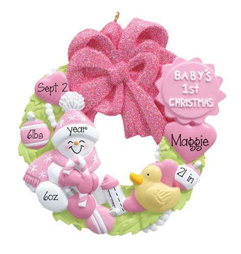 Baby Girl Wreath - 1st Christmas Ornament