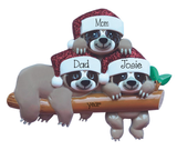 SLOTH~Family of 3~Personalized Christmas Ornament