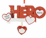 Hero in Red Glitter for Nurse~Covid-19~Personalized Christmas Ornament