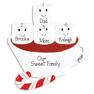 Family of 4 Hot Chocolate with Marshmallows~Personalized Table Topper