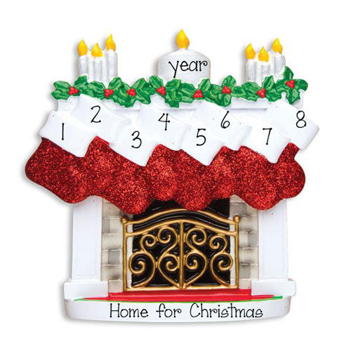 TABLETOP DECOR FAMILY OF 8 FIREPLACE / MY PERSONALIZED ORNAMENT