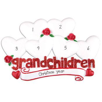 6 Grandchildren with Red Glitter~Personalized Table Topper
