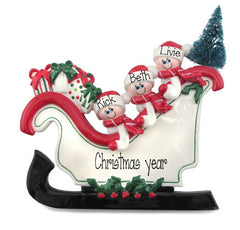 TABLETOP DECOR FAMILY OF 3 IN A SLEIGH / MY PERSONALIZED ORNAMENT
