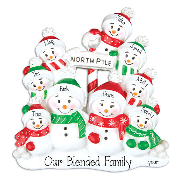 Family of  9 SNOWMEN~Personalized Christmas Ornament