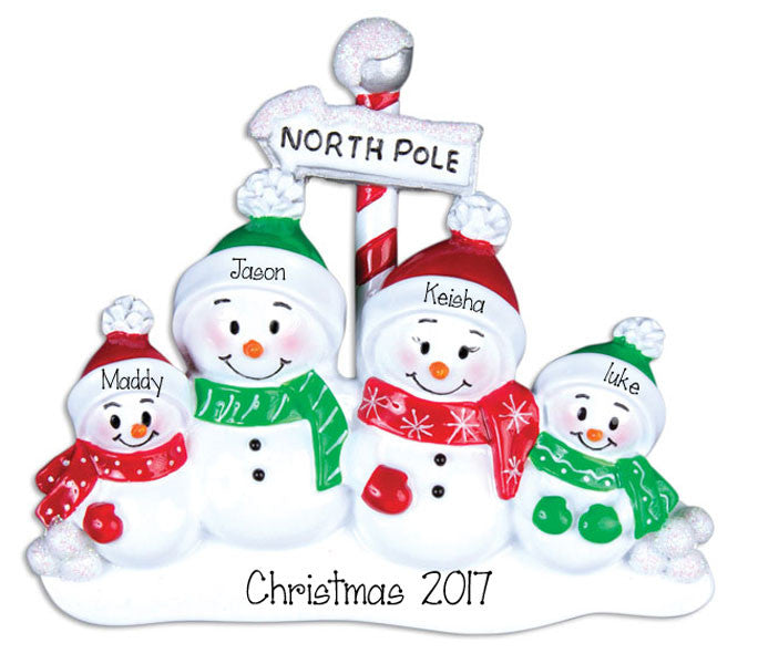 Family of 4~SNOWMEN~Personalized Christmas Ornament