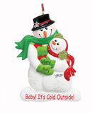 SNOWMAN COUPLE CUDDLING, BABY IT'S COLD OUTSIDE, PERSONALIZED ORNAMENTS