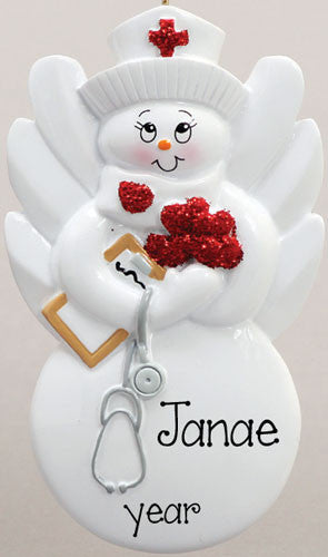 Nurse w/ Angel Wings - Personalized Christmas Ornament
