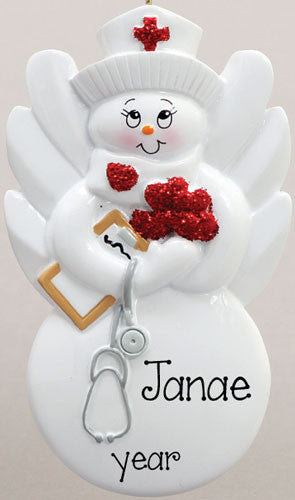 Nurse w/ Angel Wings - Personalized Christmas Ornament