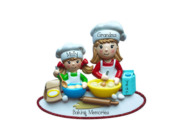 Little Girl Baking with Grandma~Personalized Christmas Ornament