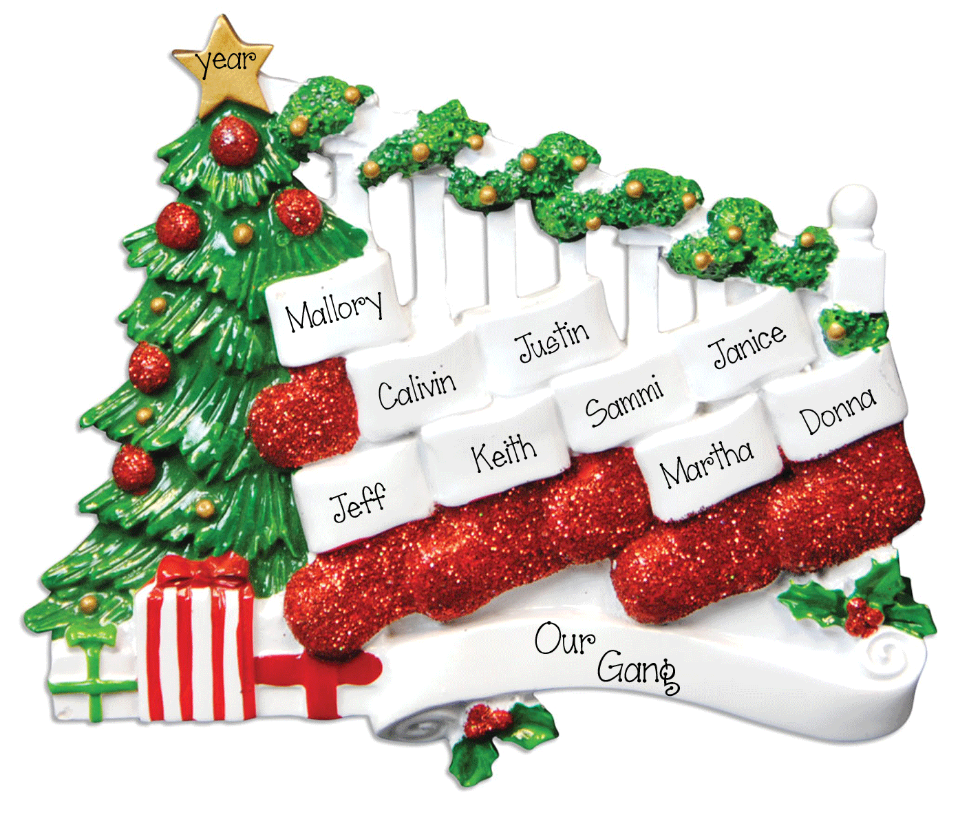 Personalized Ornaments family of 10 Stockings