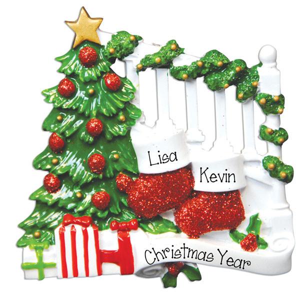 BANNISTER w/ 2 STOCKINGS-PERSONALIZED ORNAMENT