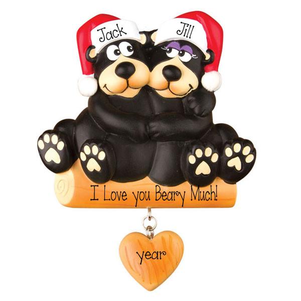 BLACK BEAR COUPLE~Personalized Christmas Ornament