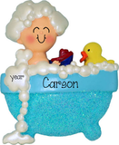 Toddler Boy in bathtub with blue glitter~Personalized Christmas Ornament