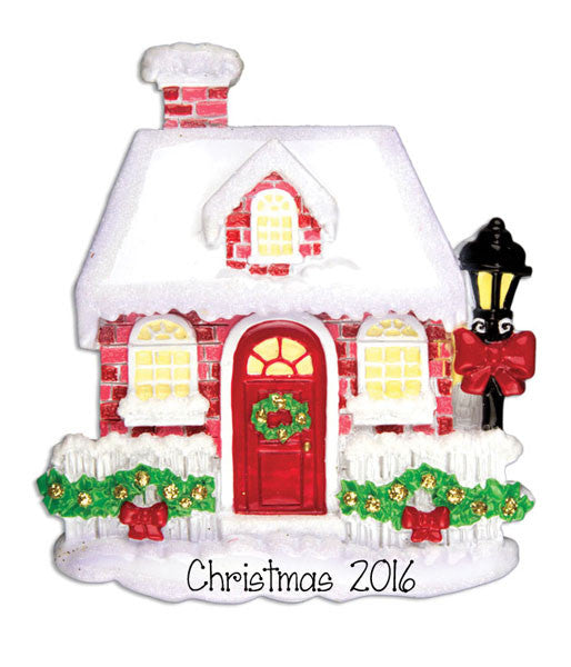 RED BRICK HOUSE, NEW HOME, HOUSE, PERSONALIZED ORNAMENT