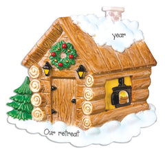 LOG CABIN, PERSONALIZED ORNAMENTS