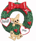 CHIHUAHUA IN GREEN WREATH ORNAMENT / MY PERSONALIZED ORNAMENTS