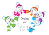 family of 5 colorful snowmen, personalized christmas ornament