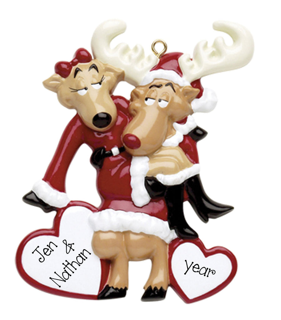 Reindeer Couple in Red-Personalized Ornament