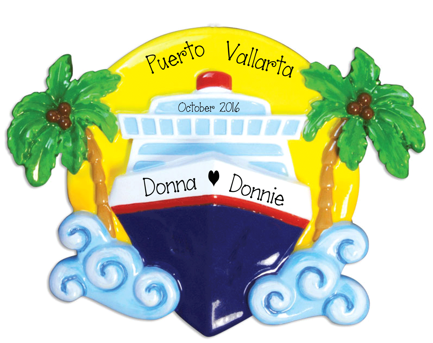 Cruise Ship with palm Trees~Personalized Christmas Ornament