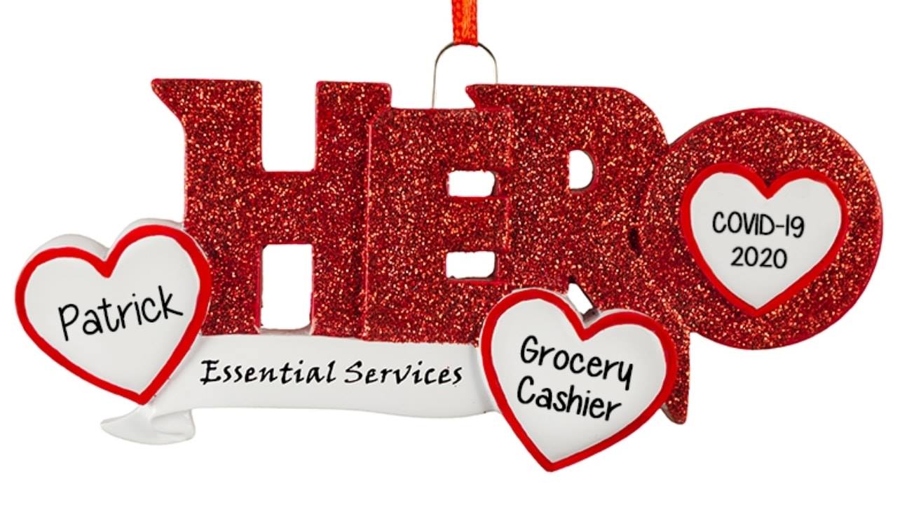 SHero in Red Glitter for and essential worker~ Covid-19 Personalized Chritsmas Ornament