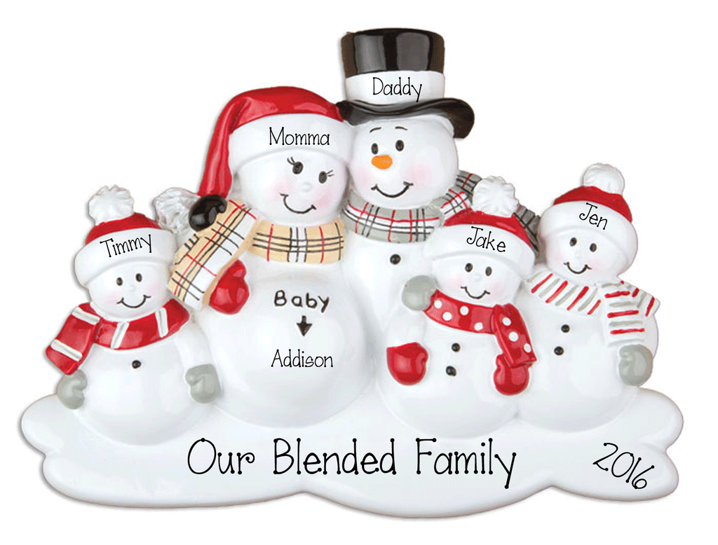 Expecting Snowmen Family of 5-Personalized Christmas Ornament