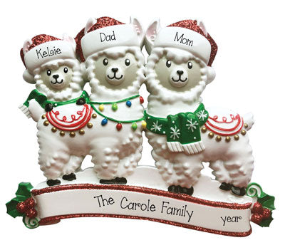Llama Family of 3~Personalized Christmas Ornament
