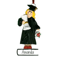 Blonde Female Graduate ~ Personalized Christmas Ornament