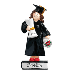 Female Graduate Brunette ~ Personalized Christmas Ornament