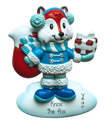 Fox with Present~Personalized Ornament