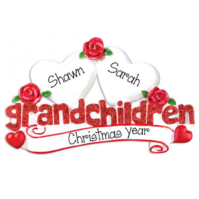 Two Grandchildren with Red Glitter~Personalized Table Topper
