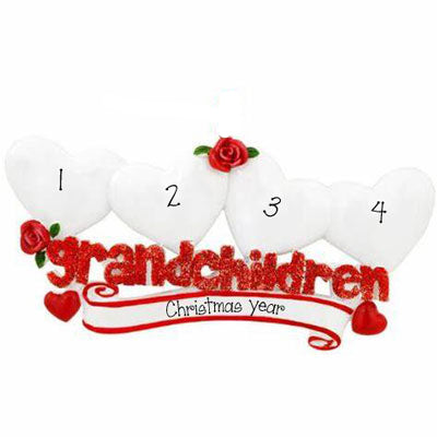 Four Grandchildren with Red Glitter~Personalized Table Topper