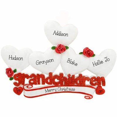Five Grandchildren with Red Glitter~Personalized Table Topper
