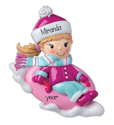 Girl Snow Tubing~Personalized Ornament