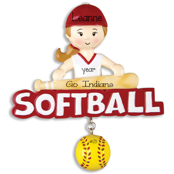 Girl w/ Red Hat Softball Christmas Ornament