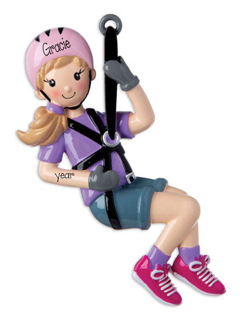 ZipLine Girl~Personalized Christmas Ornament