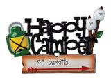Happy Camper in Black glitter~Personalized Christmas Ornament